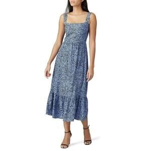 HVN Olympia Printed Sleeveless Gown Dress With Ruffle Hem In Blue Size 4